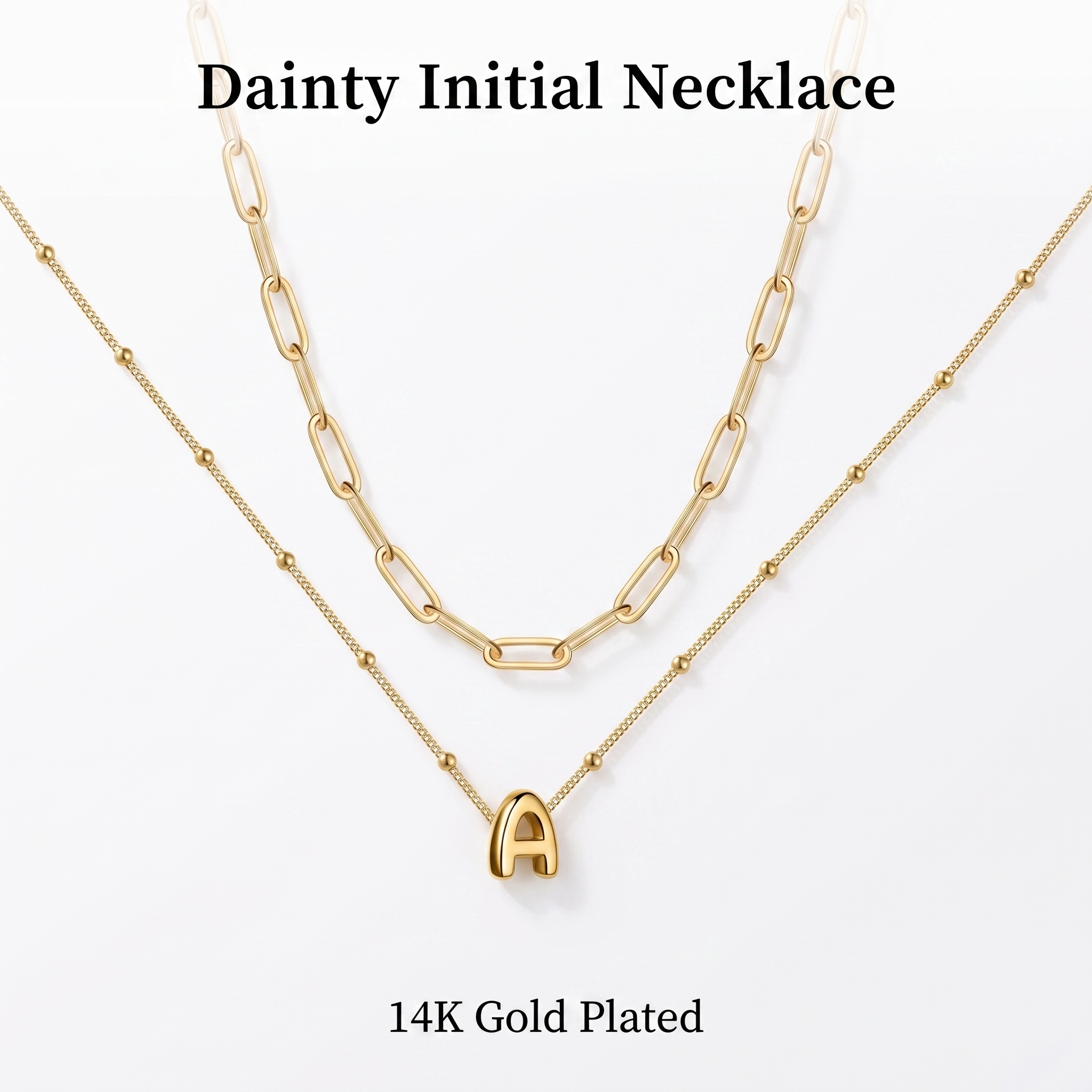 2 Pack Gold Bubble Initial Necklaces for Women, Personalized A-Z Alphabet Pendant Set, Summer Fashion Jewelry for Parties & Birthday Gifts