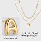 2 Pack Gold Bubble Initial Necklaces for Women, Personalized A-Z Alphabet Pendant Set, Summer Fashion Jewelry for Parties & Birthday Gifts