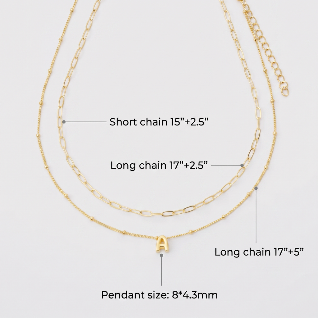 2 Pack Gold Bubble Initial Necklaces for Women, Personalized A-Z Alphabet Pendant Set, Summer Fashion Jewelry for Parties & Birthday Gifts