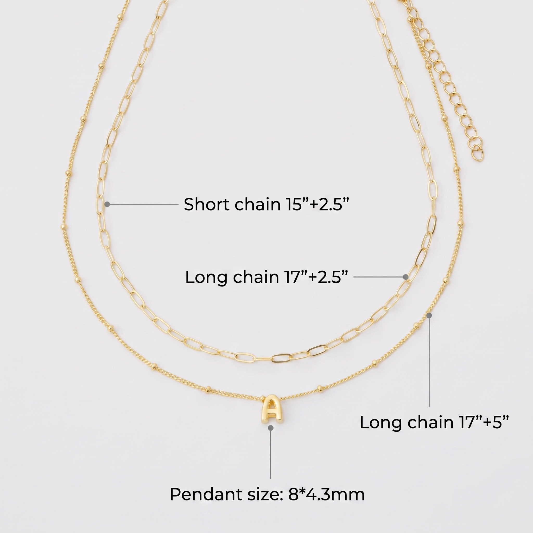 2 Pack Gold Bubble Initial Necklaces for Women, Personalized A-Z Alphabet Pendant Set, Summer Fashion Jewelry for Parties & Birthday Gifts
