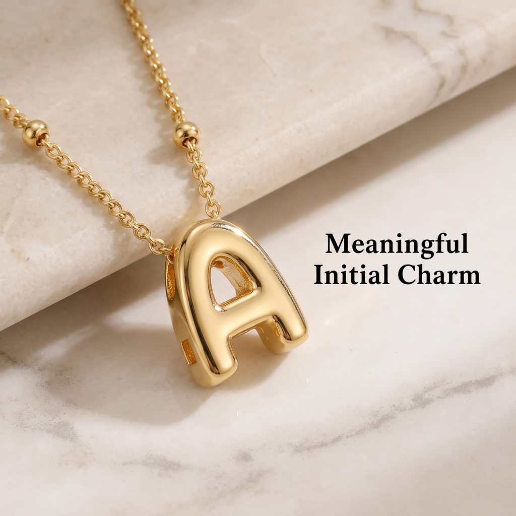 2 Pack Gold Bubble Initial Necklaces for Women, Personalized A-Z Alphabet Pendant Set, Summer Fashion Jewelry for Parties & Birthday Gifts