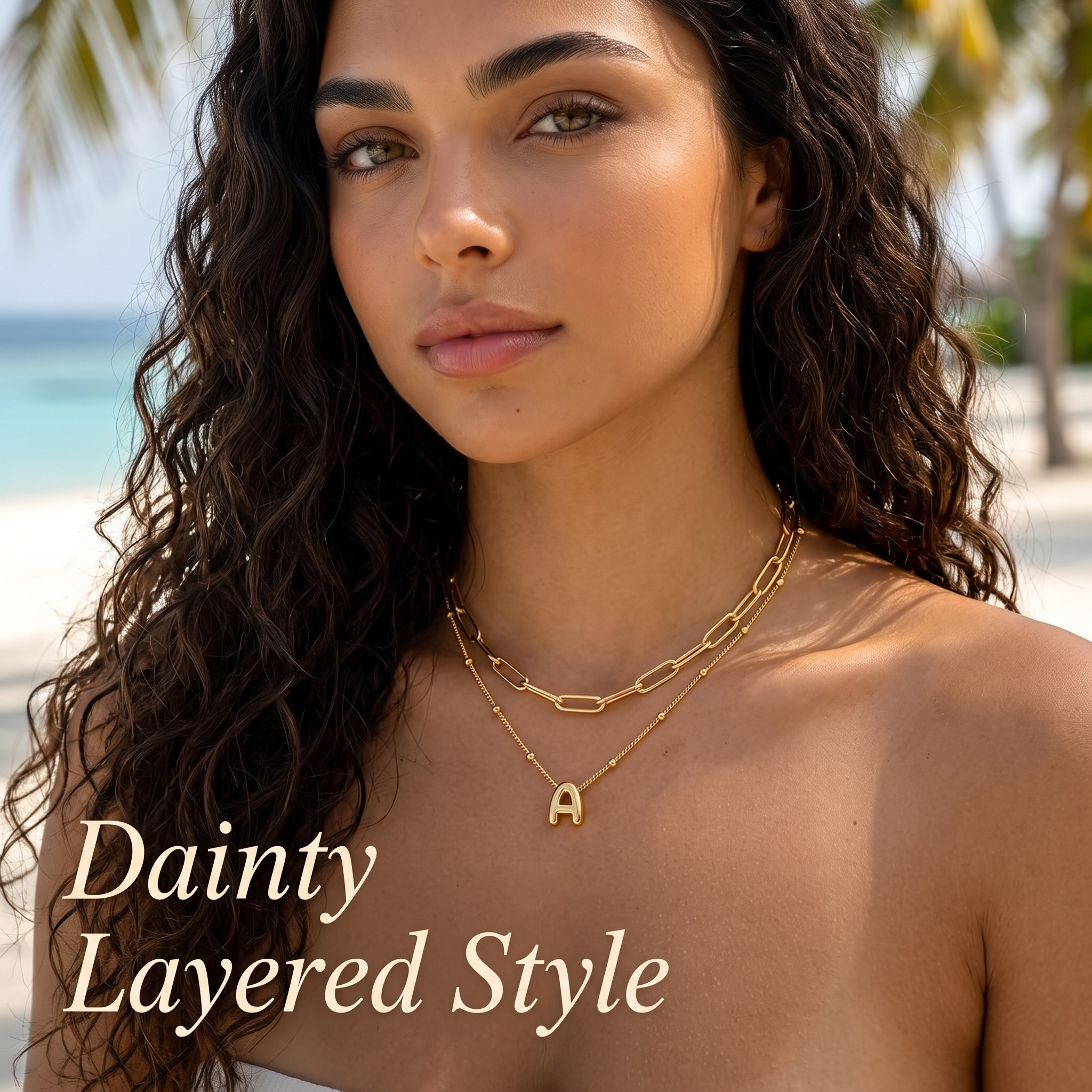 2 Pack Gold Bubble Initial Necklaces for Women, Personalized A-Z Alphabet Pendant Set, Summer Fashion Jewelry for Parties & Birthday Gifts