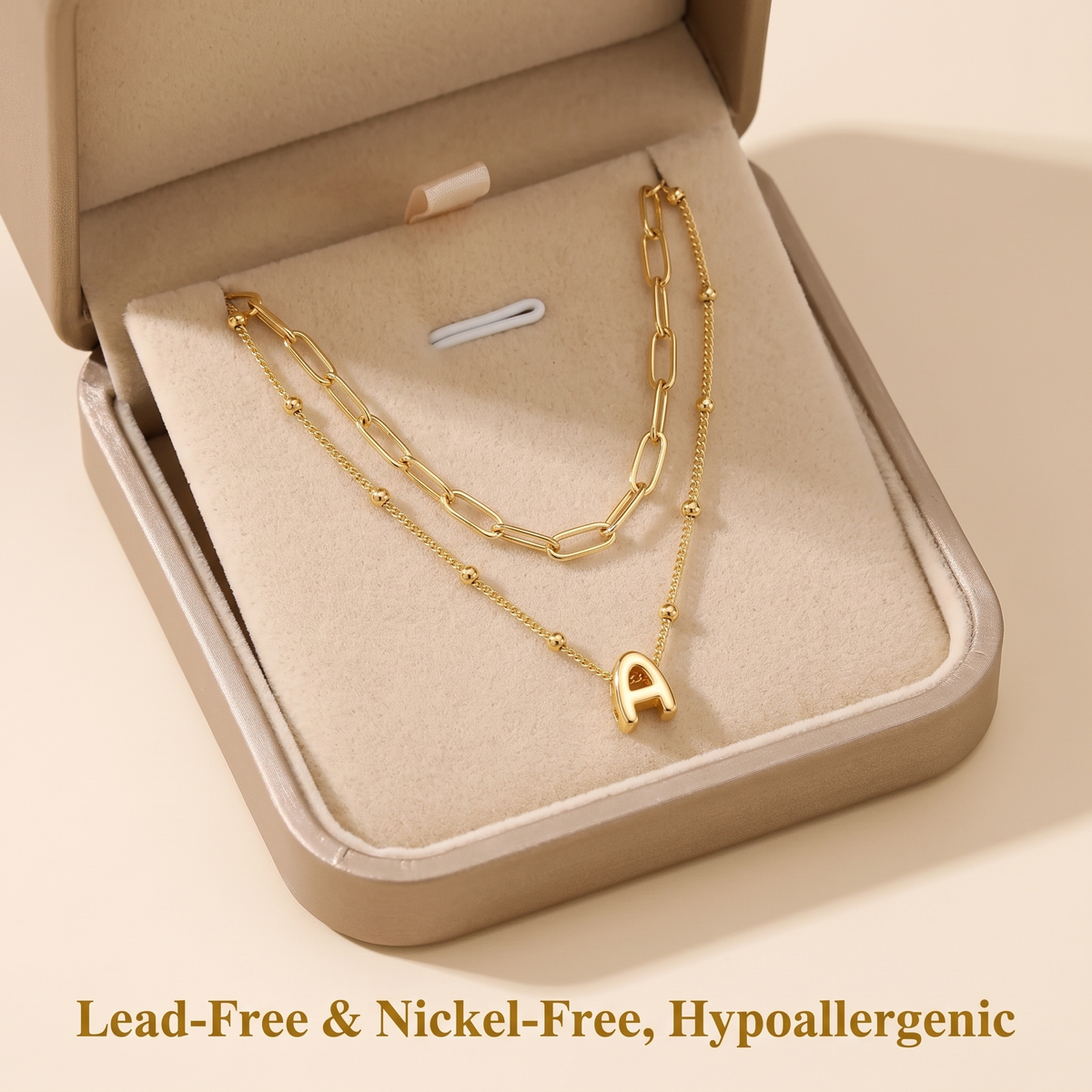2 Pack Gold Bubble Initial Necklaces for Women, Personalized A-Z Alphabet Pendant Set, Summer Fashion Jewelry for Parties & Birthday Gifts