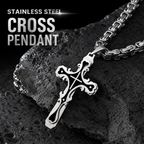 Men's Polished Stainless Steel Cross Pendant Necklace, Edgy Religious Style Accessory, Ideal for Streetwear and Daily Casual Wear