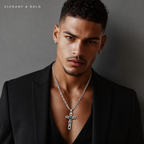 Men's Polished Stainless Steel Cross Pendant Necklace, Edgy Religious Style Accessory, Ideal for Streetwear and Daily Casual Wear
