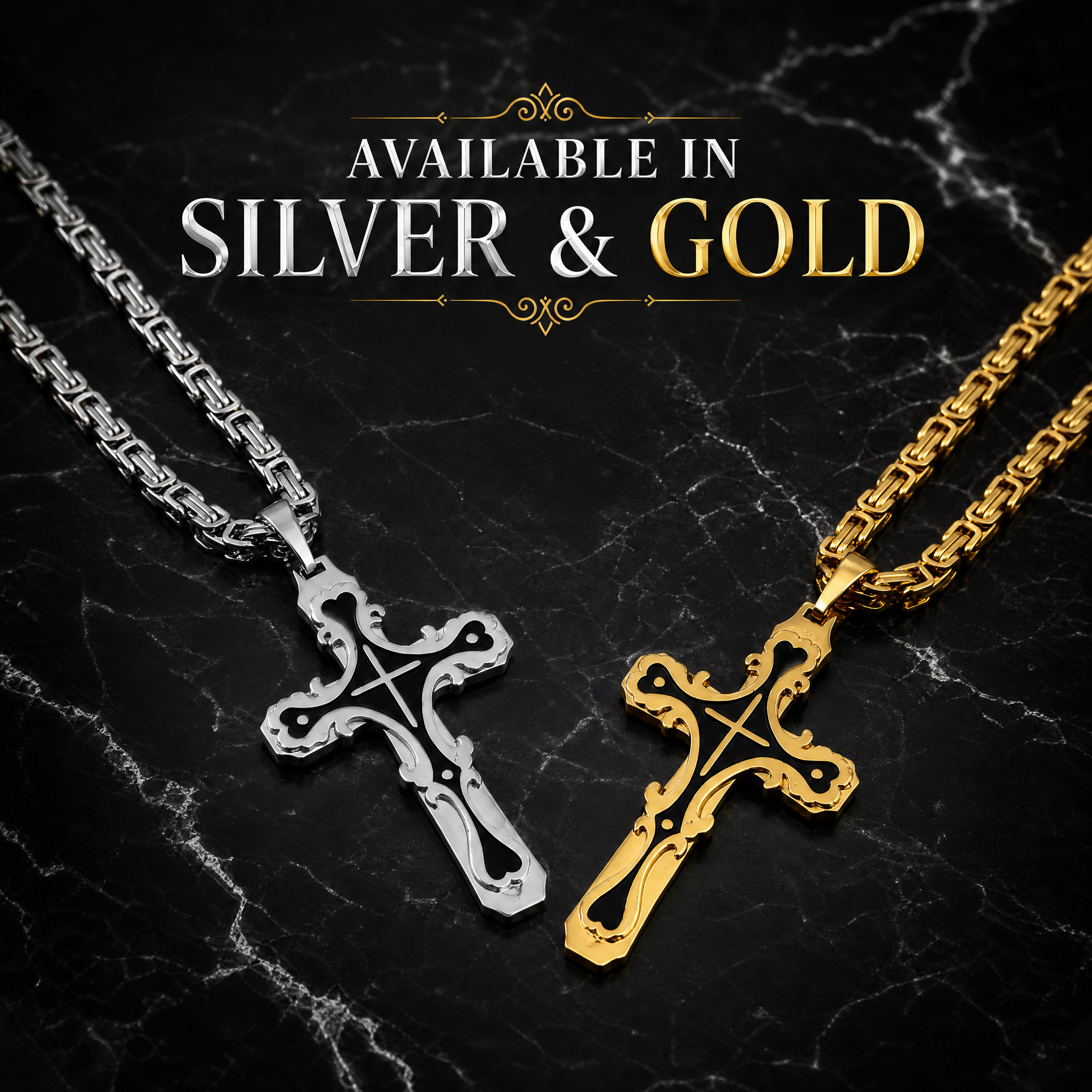 Men's Polished Stainless Steel Cross Pendant Necklace, Edgy Religious Style Accessory, Ideal for Streetwear and Daily Casual Wear