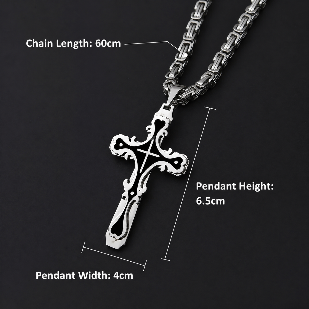 Men's Polished Stainless Steel Cross Pendant Necklace, Edgy Religious Style Accessory, Ideal for Streetwear and Daily Casual Wear