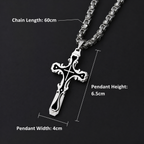 Men's Polished Stainless Steel Cross Pendant Necklace, Edgy Religious Style Accessory, Ideal for Streetwear and Daily Casual Wear