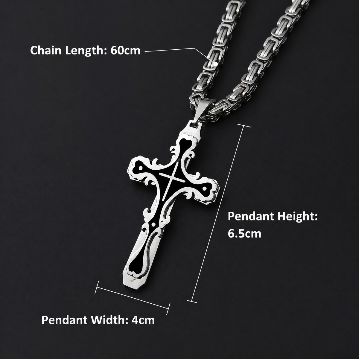 Men's Polished Stainless Steel Cross Pendant Necklace, Edgy Religious Style Accessory, Ideal for Streetwear and Daily Casual Wear